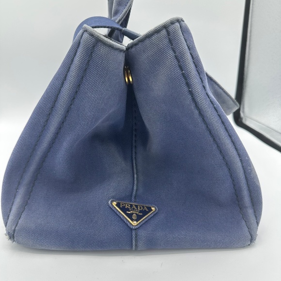 Prada Large Canapa Logo Blue Canvas Tote with shoulder strap - Picture 3 of 10